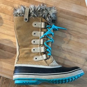 Sorrel tall Turquoise faux fur boots size 8.5